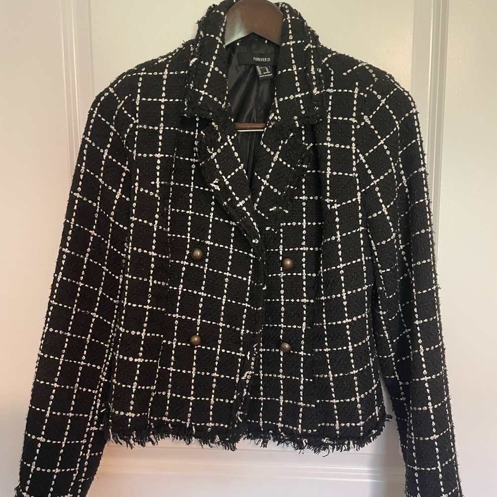 Forever 21 Black and White Grid Blazer